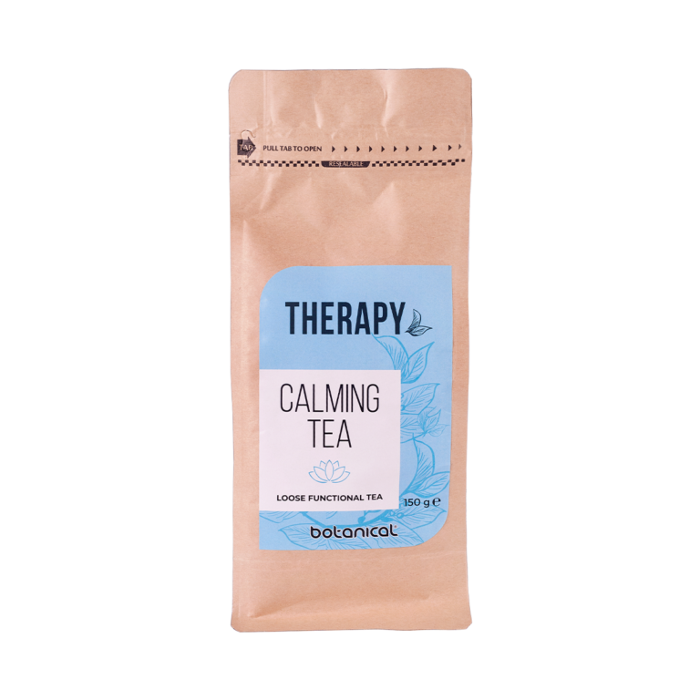 Calming Therapy Tea 150g – Herbal Blend with Chamomile, Valerian, Lavender, and Lemon Balm for stress relief and relaxation.