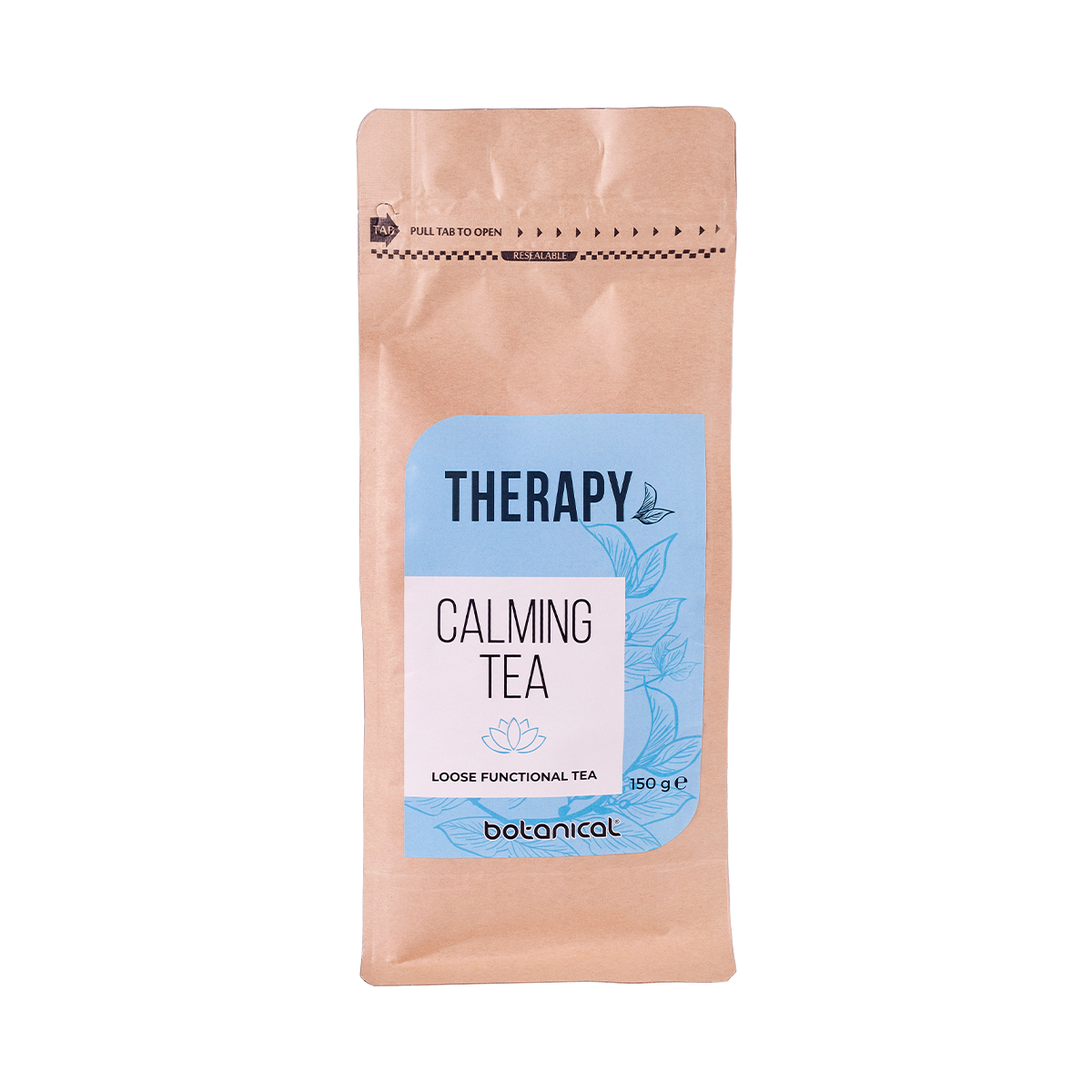 Calming Therapy Tea 150g – Herbal Blend with Chamomile, Valerian, Lavender, and Lemon Balm for stress relief and relaxation.